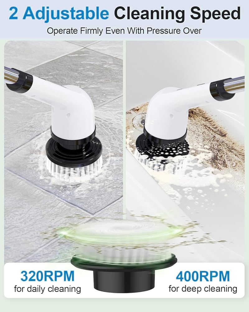 PowerSpin™ 9-in-1 Electric Rotating Cleaning Brush with Wireless, Replaceable Heads & Telescopic Handle